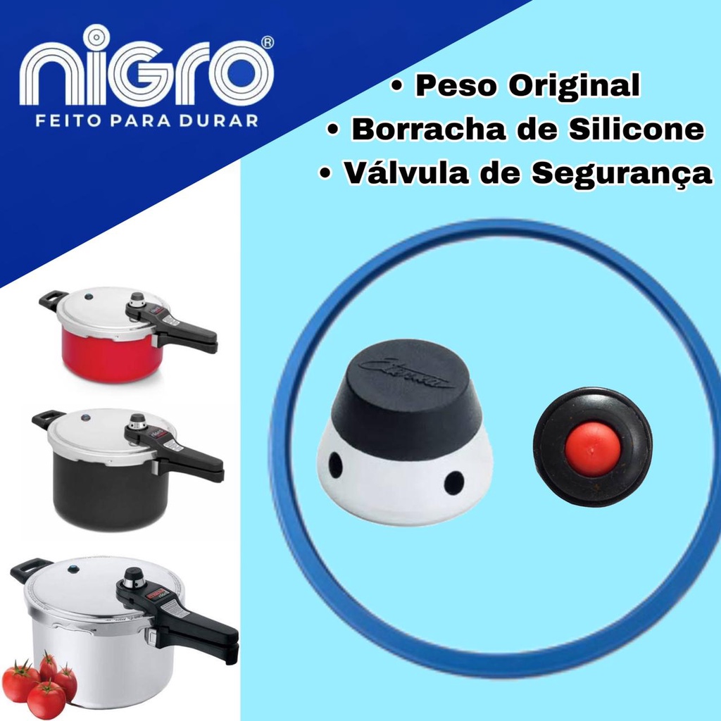 Melhor Kit Reparo Panela de Pressão Eterna Nigro Compatível Com: 3l 4,5l e 6 Litros Peso Válvula Borracha Fechamento Externo — R$ 43,90 em Shopee