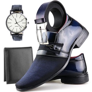 Kit Sapato Social Calce Fácil Dhshoes Masculino + Relógio + Cinto + Carteira