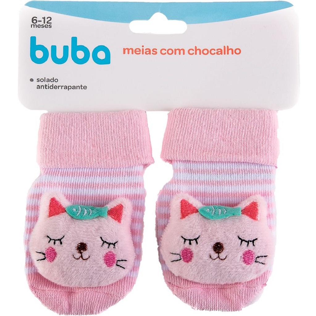 Meias Antiderrapante Com Chocalho Gatinho Rosa 12729 Buba em Oferta na Shopee