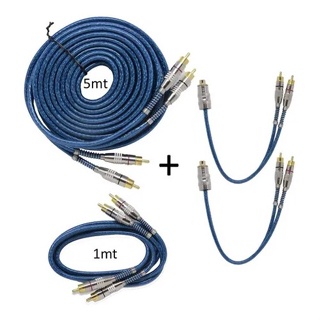 Kit Cabo RCA Blindado 5 Metros + 1 Cabo RCA 1 Metro + 2 Cabos Y 1 Fêmea 2 Macho em Oferta na Shopee