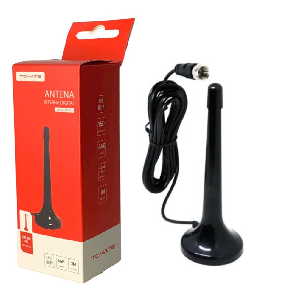 Antena Tv Digital Tomate Uhf Vhf Interna Premium cabo 3 mts