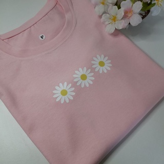 Camiseta Feminina Baby Look Margaridas algodão 100% fio 30.1