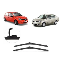 Par Palheta Limpador Parabrisa Dianteiro Renault Clio Hatch e Sedan 1999 a 2017 Encaixe Gancho