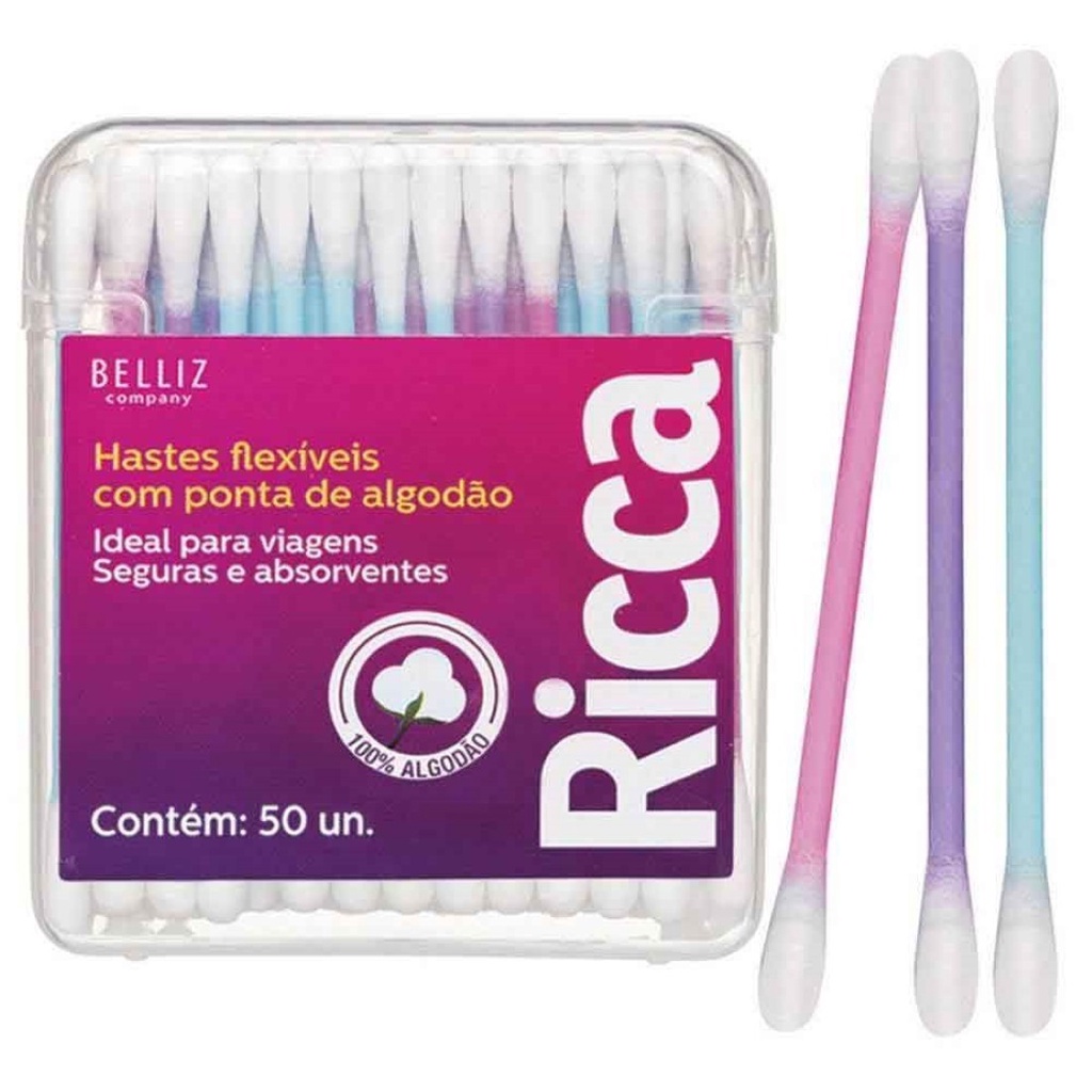 Hastes Flexiveis Com Ponta de Algodão 50u - Ricca