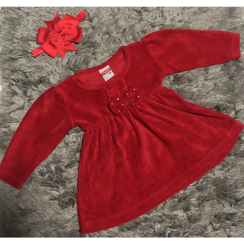 Roupa Bebê Vestido Babadinho Rodadinho Veludo Fantasia Mamãe Noel Lookzinho Princesa Boneca Lacinho Ensaio Foto Mesversário Aniversário Festa Natal