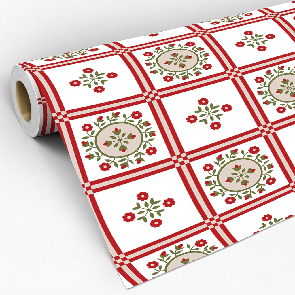 Papel De Parede Adesivo Para Cozinha Azulejo Ladrilho Retro Piso Colonial Branco Rosa Vermelha Lavável 3D - Pro Decor