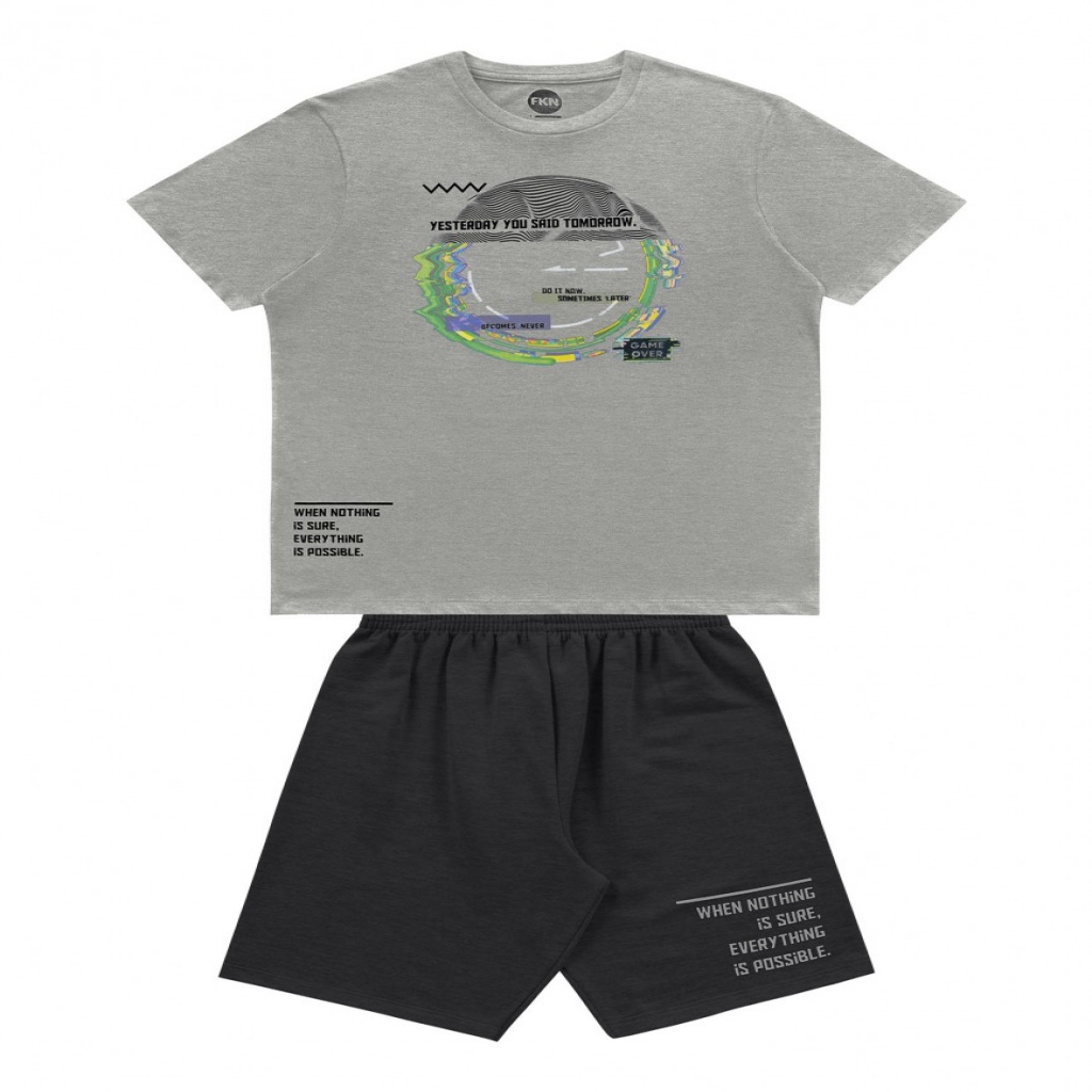Conjunto Juvenil Masculino Camiseta E Bermuda Moletinho - Fakini