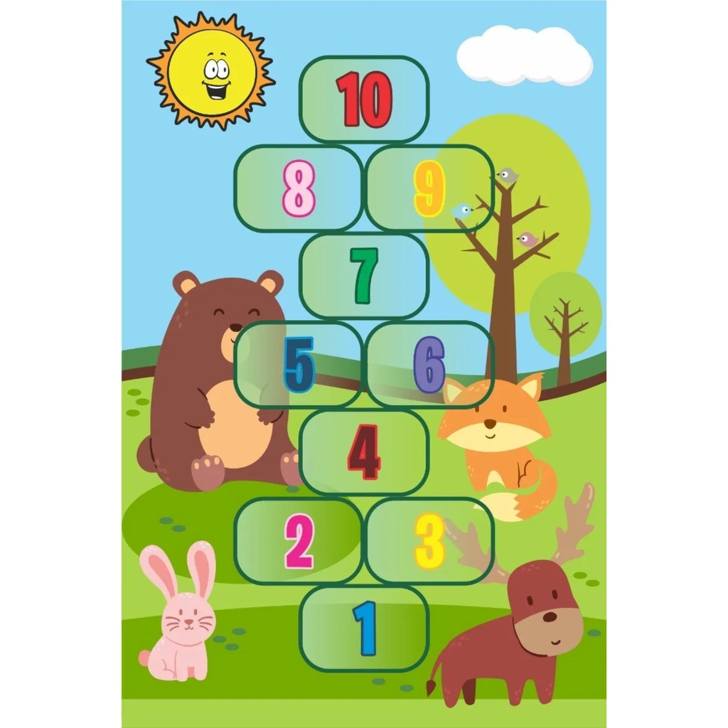 Tapete Lona GRANDE Para Brincar Pular Amarelinha Safari Urso Raposa Coelho Cute