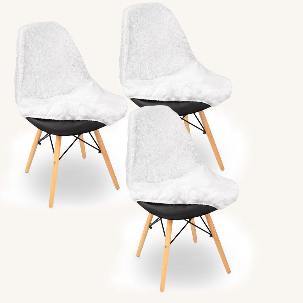 Kit Capa Cadeira Eames Eiffel Pelo Curto: Branca 3 Peças pelinho decoracao presente penteadeira jantar escritorio quarto