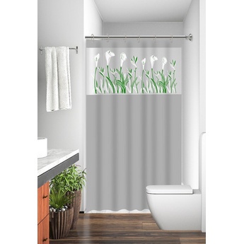 Cortina Box Com Ganchos Pvc 100% Antimofo 1,38 X 1,98 Copo de Leite