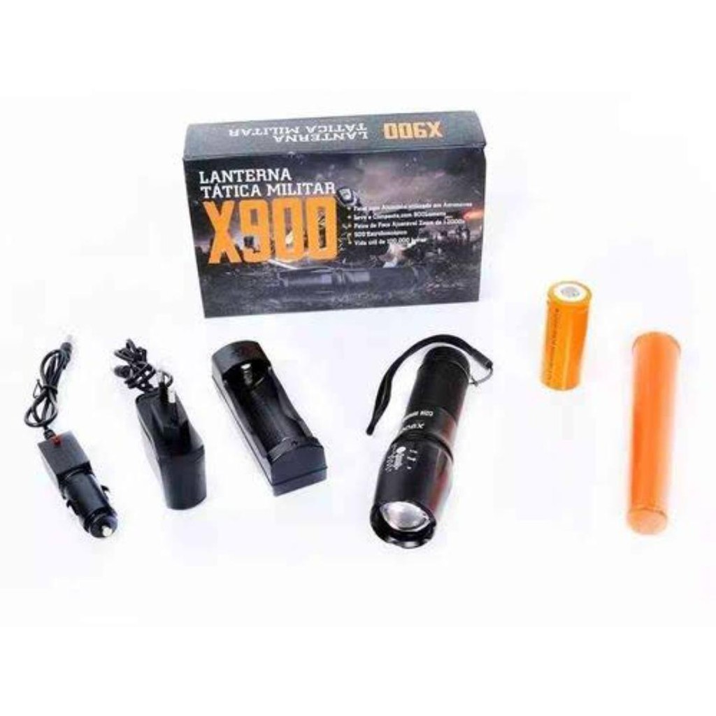 Lanterna Tática Militar X900 Recarregável C/ Zoom Completa