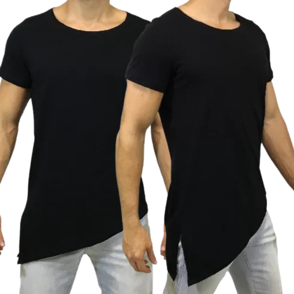 Camisa Longline Bico Lateral Camiseta Oversized Masculina Swag Meia Canoa