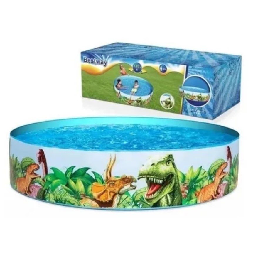 PISCINA SEMIRRIGIDA DINO DINOSSAURO 2074 LITROS - Boia Bote Inflável Infantil Criança - Piscina Praia Lago Represa 244cmX46cm / BST-087