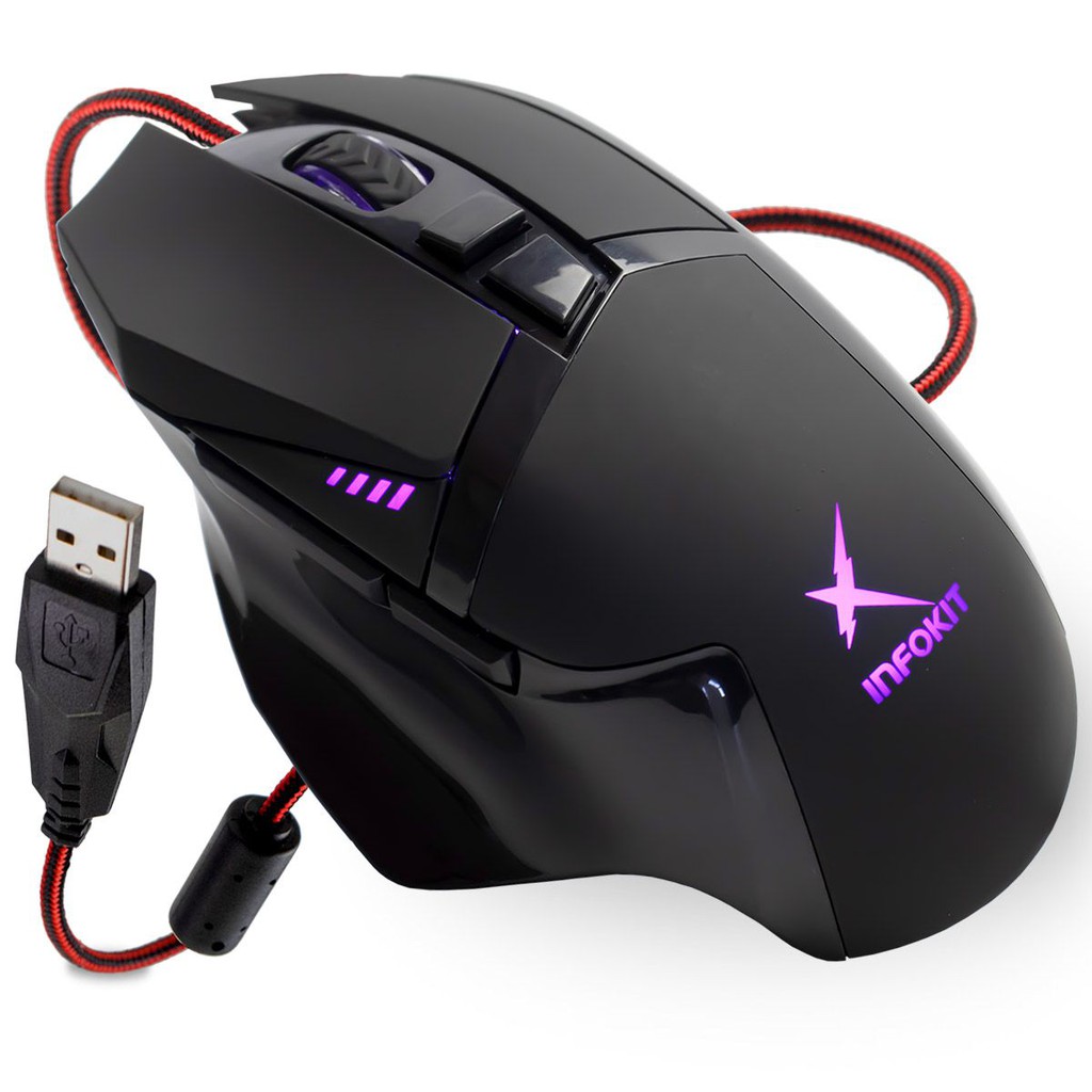 MOUSE GAMER USB C/ LED 7 CORES EXTREME MARCA INFOKIT GM-601 X-SOLDADO MODELO GM-601 IDEAL PARA PARTIDAS DE VIDEOGAME ONLINE E PARA USO PROFISSIONAL COR PRETA