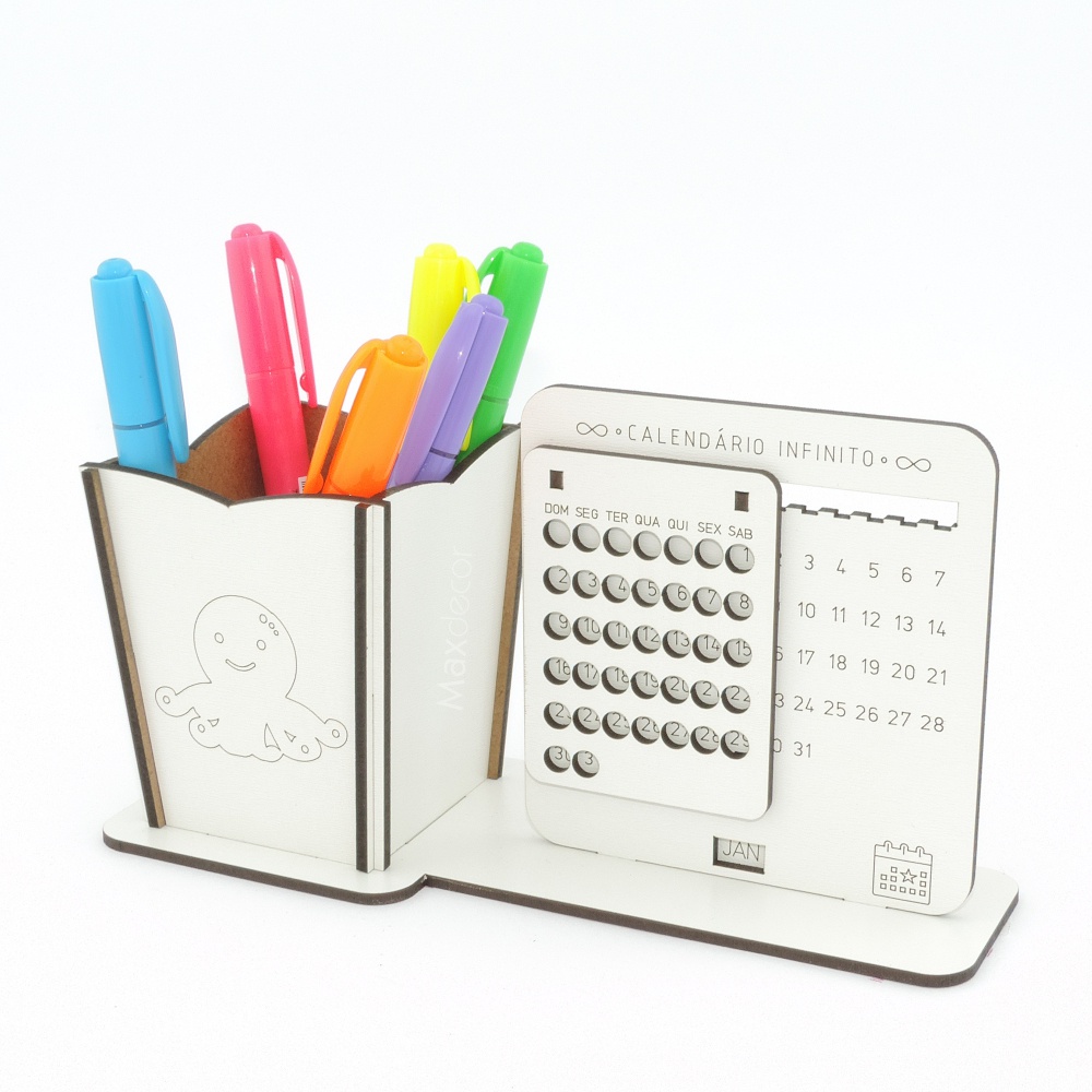 5 Calendário Infinito e Porta Lápis Personalizado Mdf - Polvo