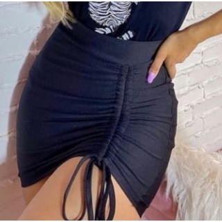 Saia Curta Drapeada Na Lateral Franzida Ajustável Moda Femenina Saia Gringa Moda Blogueira