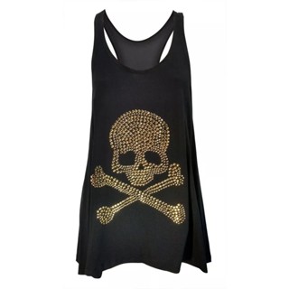 Blusa Regata Viscolycra Plus Size Strass Caveira Skull Dark Tamanho Grande em Oferta na Shopee