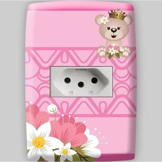 Adesivo De Interruptor Ursinha Floral Rosa Pink