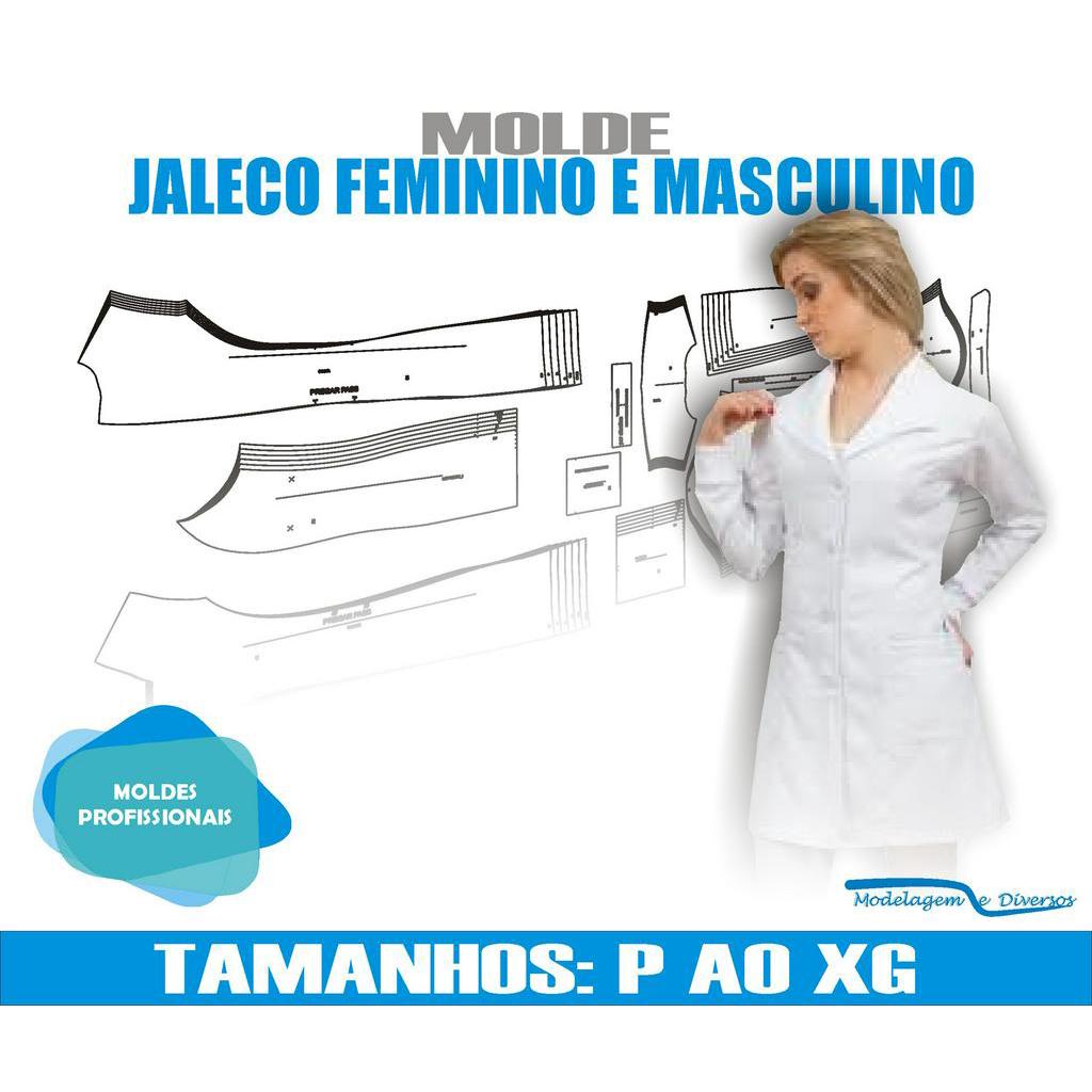 Molde Jaleco Feminino e Masculino Com Bolso na Frente, Modelagem&Diversos, Tamanhos P ao XG