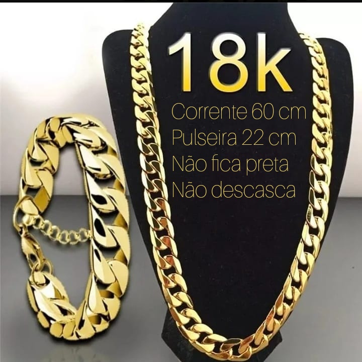 Corrente Cordão Masculino Grumet Grossa 60cm Banho De Ouro