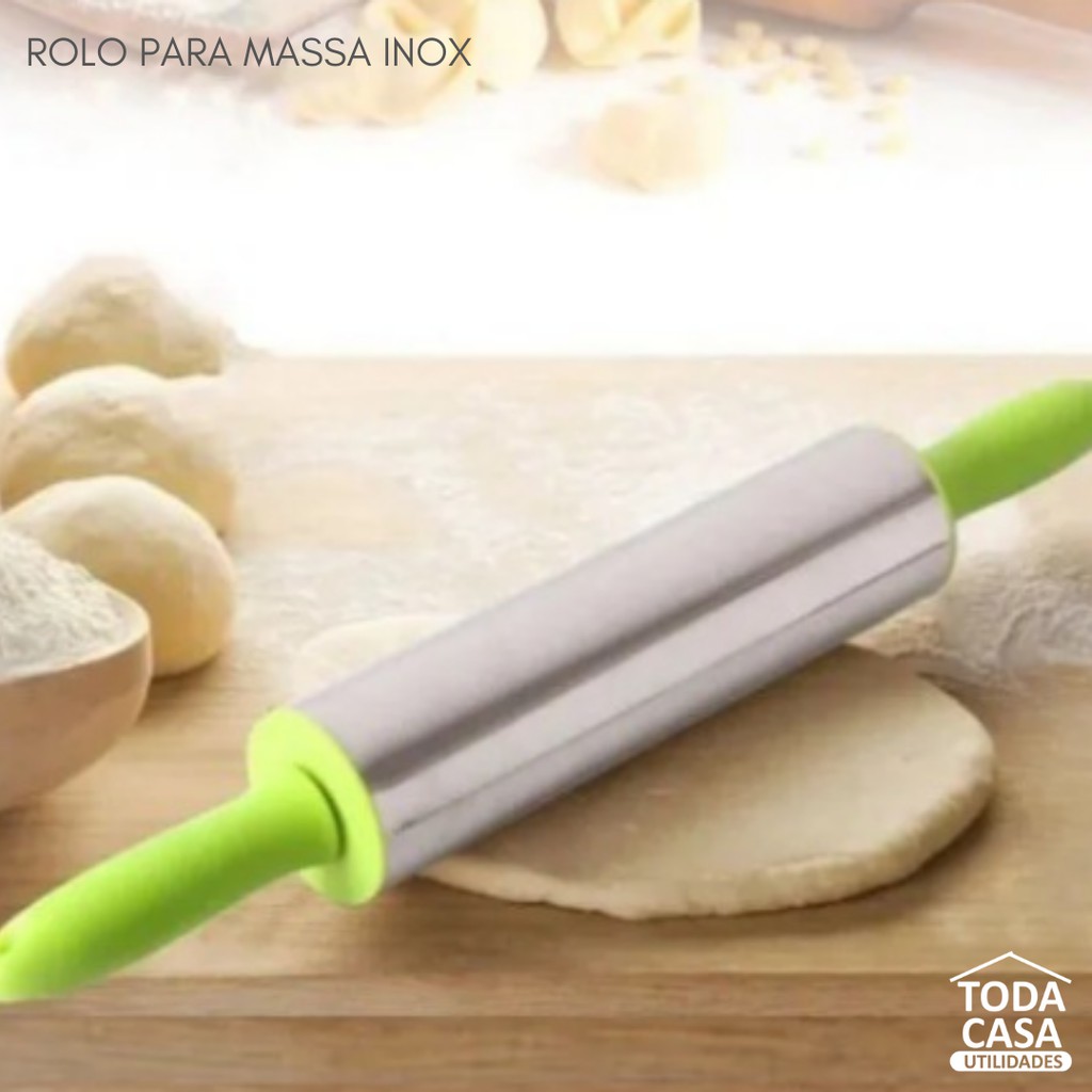 Rolo Para Massa Portátil, Rolo Para Massa Inox Giratório, Rolo Para Massa Antiaderente