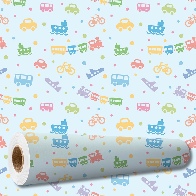 Rolo c/ 3 Metros Papel de Parede Auto Adesivo Lavável Infantil Bebê Colorido Trem Avião Barco