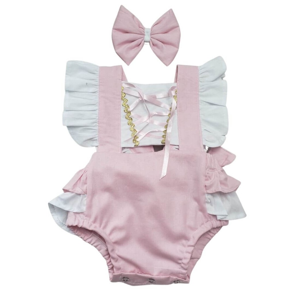 Romper Bela Adormecida ( Aurora ) Roupa Bebê Jardineira com laço Body Festa Mesversário