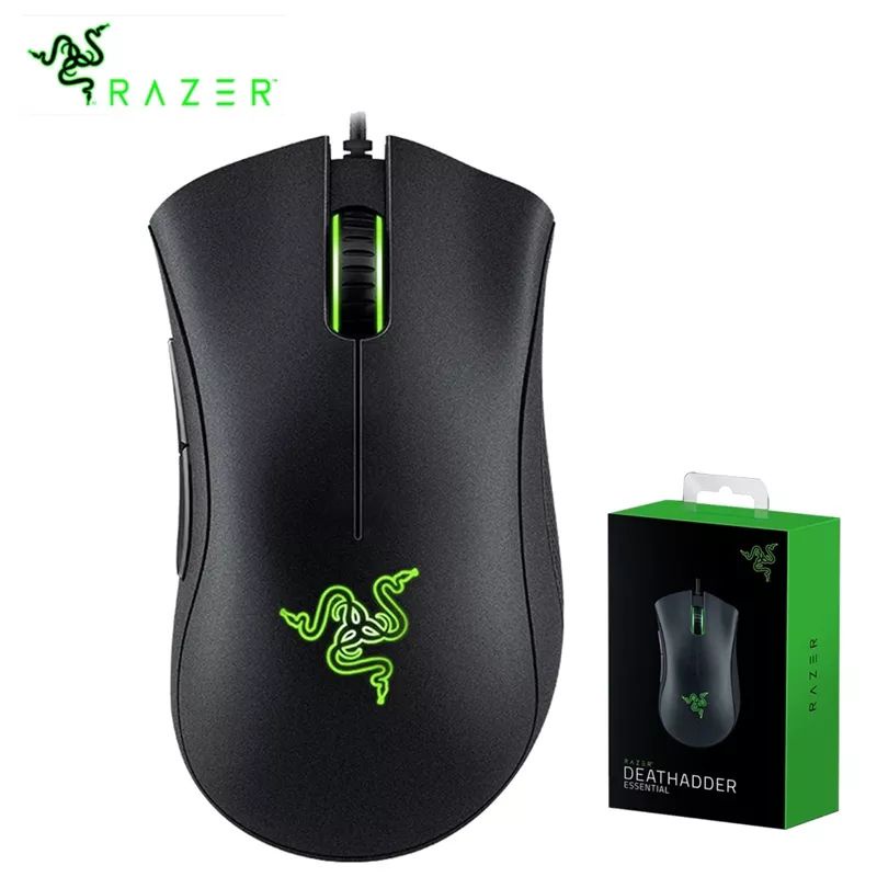 Razer mouse Gamer com FIO DeathAdder Essential, mouse original com sensor óptico 6400DPI, 5 botões, independente para laptop, PC GAMER.