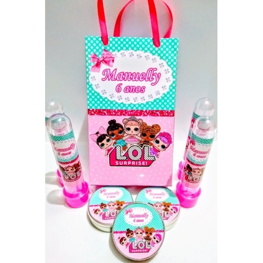 Kit Festa 60pçs Lembrancinhas Personalizadas  Lol(10 sacolinhas, 10 tubetes, 10 latinhas, 15 Toppers para docinhos, 15 Forminhas)