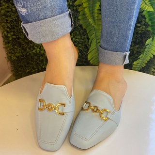 Mule Feminino Bico Quadrado Mocassim Muller Mulle Sapato Confortável Leve