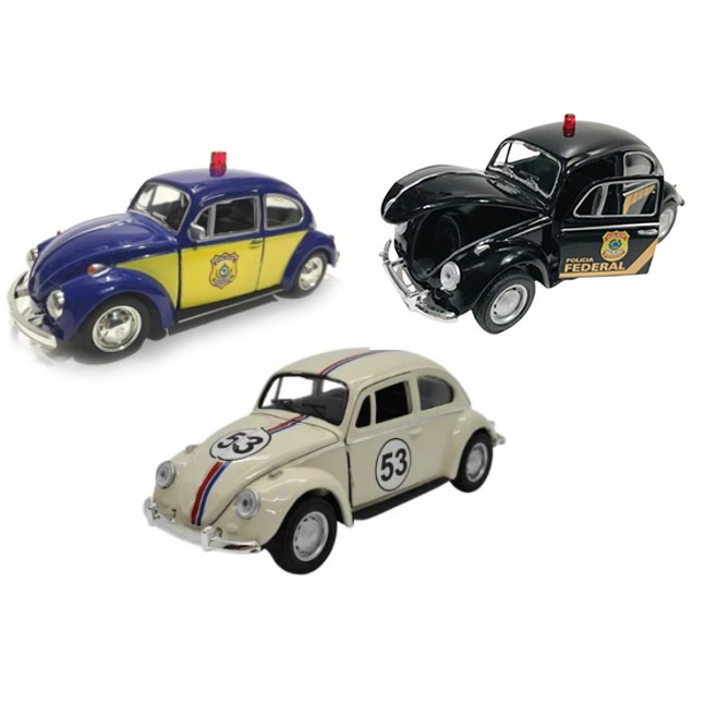 Miniatura Carro em Metal Fusca Policia Federal ou Fusca Herbie 1:32 escolha