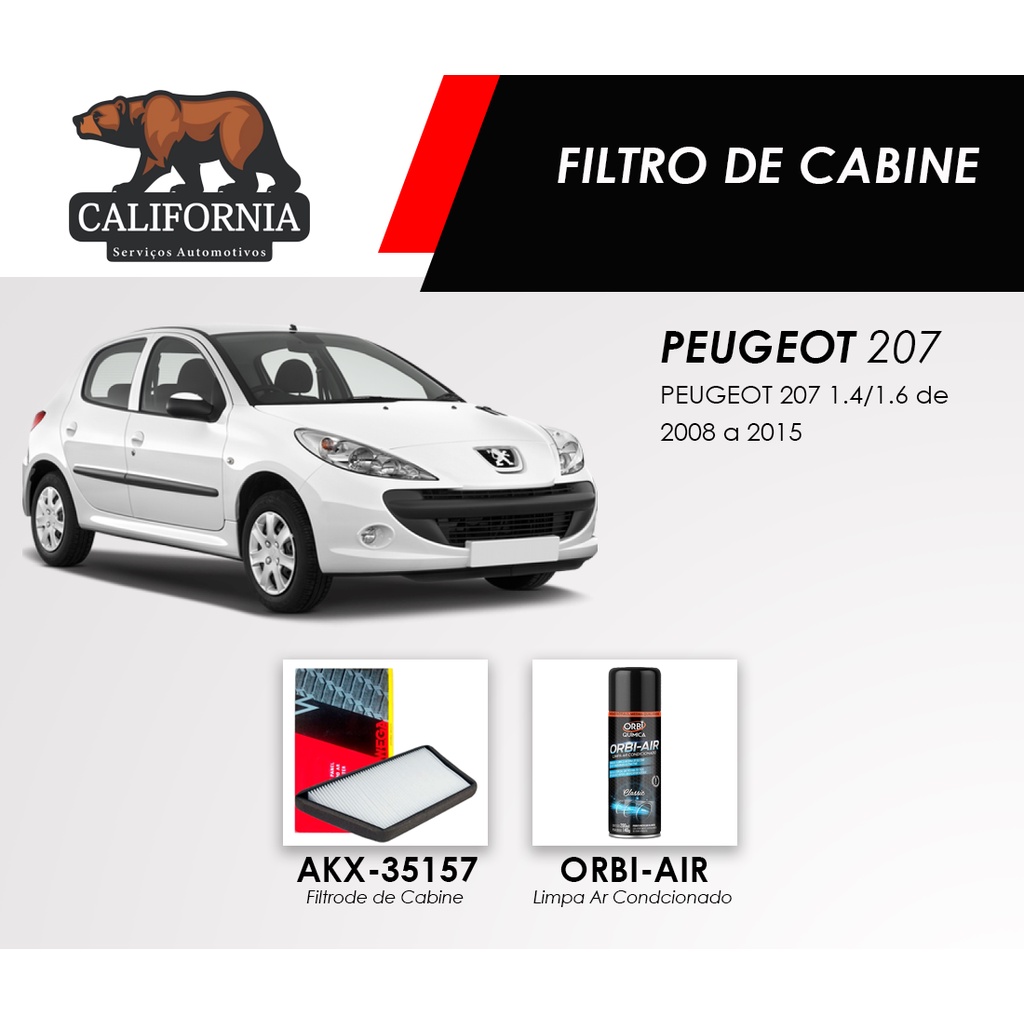 Filtro de Ar de Cabine Ar Condicionado Peugeot 207 1.4 1.6 de 2008 a 2015