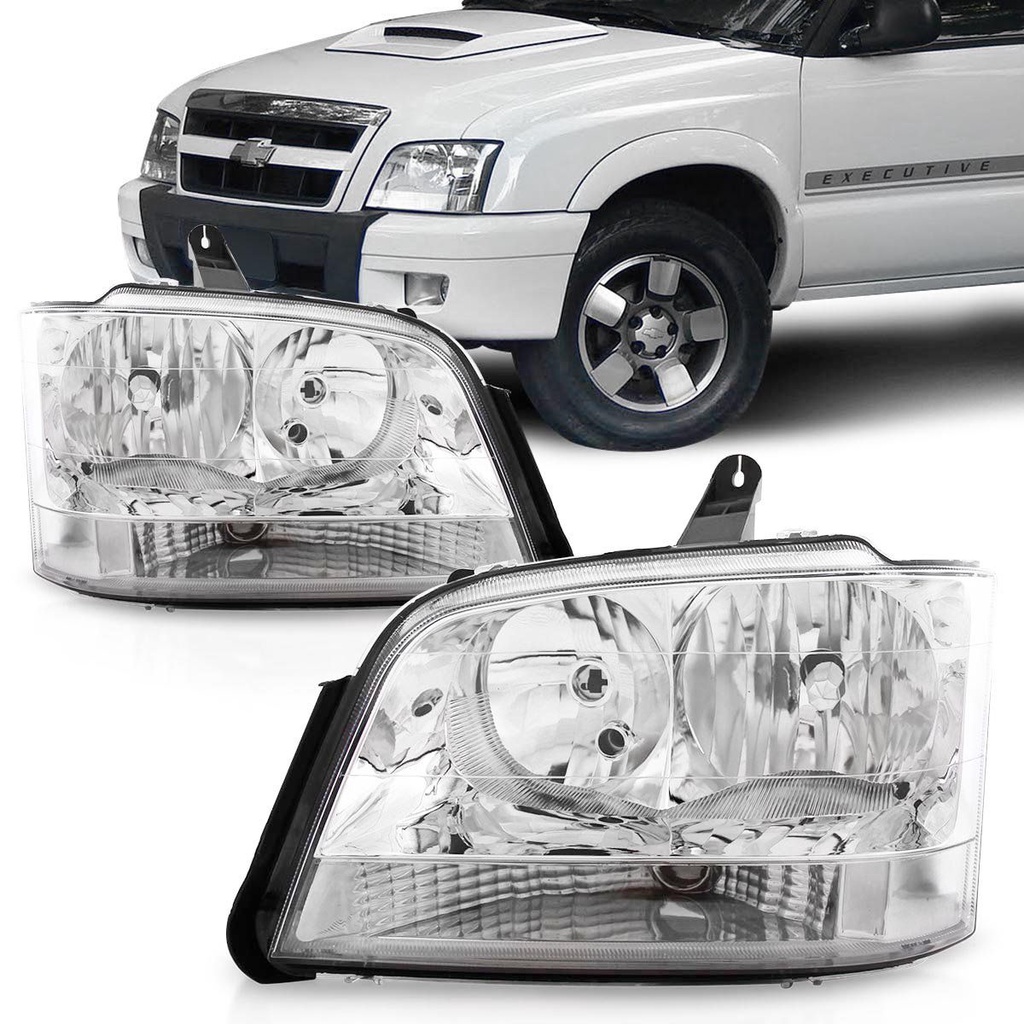 Par Farol Chevrolet S10 Blazer 01 02 03 2004 2005 2006 2007 2008 2009 2010 2011 Foco Duplo Cromado em Oferta na Shopee