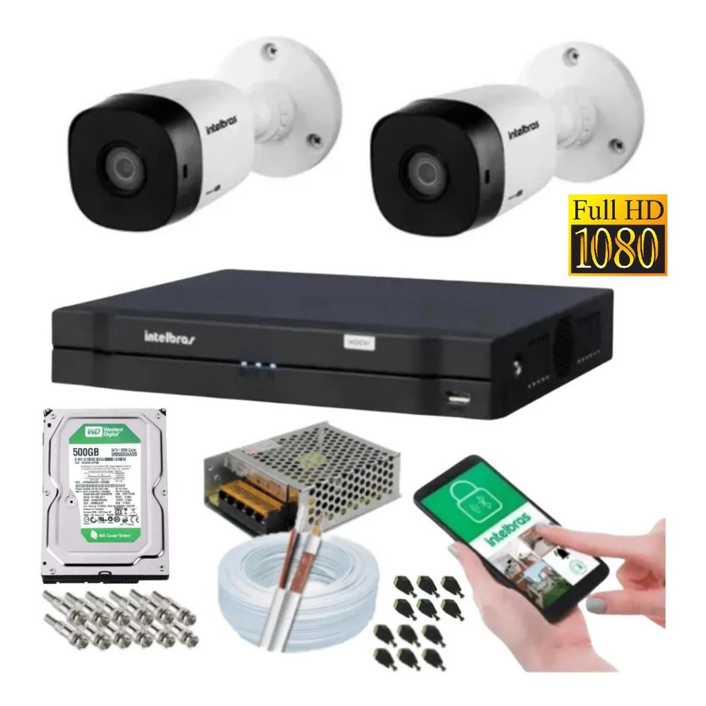 kit 2 Camera de Seguranca Intelbras 2mp 1220b Dvr 4 Canais Multi Hd