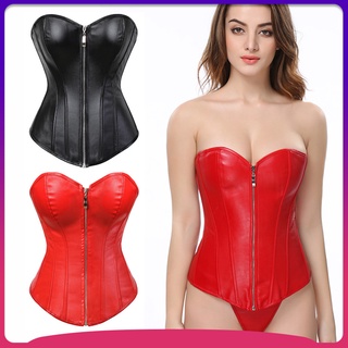 Espartilho Feminino De Couro Falso Sexy Clubwear Bustier Lingerie Zíper Fantasia Lace up Cintura Cincher Top