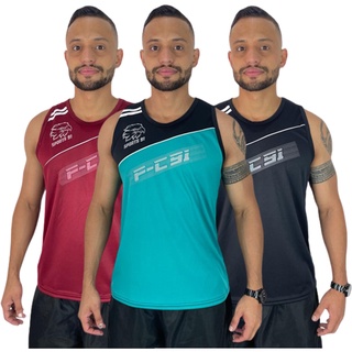 Kit 3 Camisetas Regata Masculina Esportiva 100% Poliester Academia Caminahda Corrida