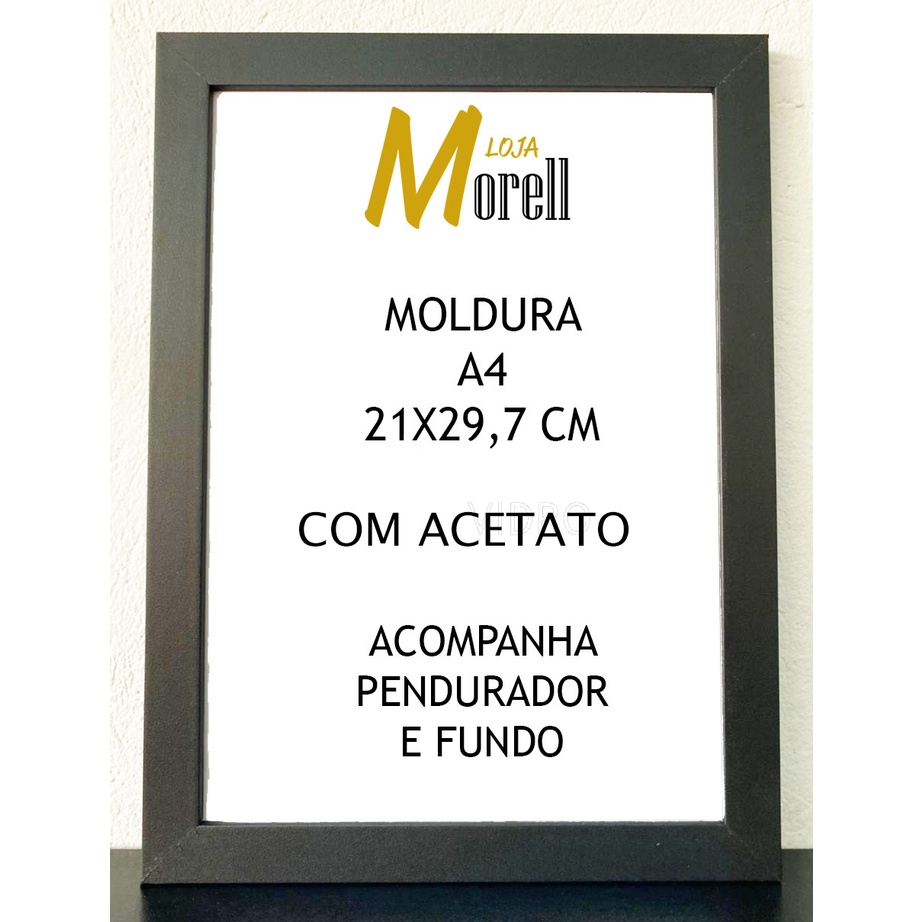 Moldura A4 21x29,7cm Preta Branca Com Proteção Acetato Acompanha Pendurador e Fundo em Oferta na Shopee
