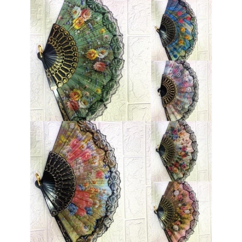 10 Leque de mão chinês com Flores