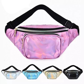 Pochete feminina holográfica de cintura brilhante holograma quadrado no peito alça ajustável