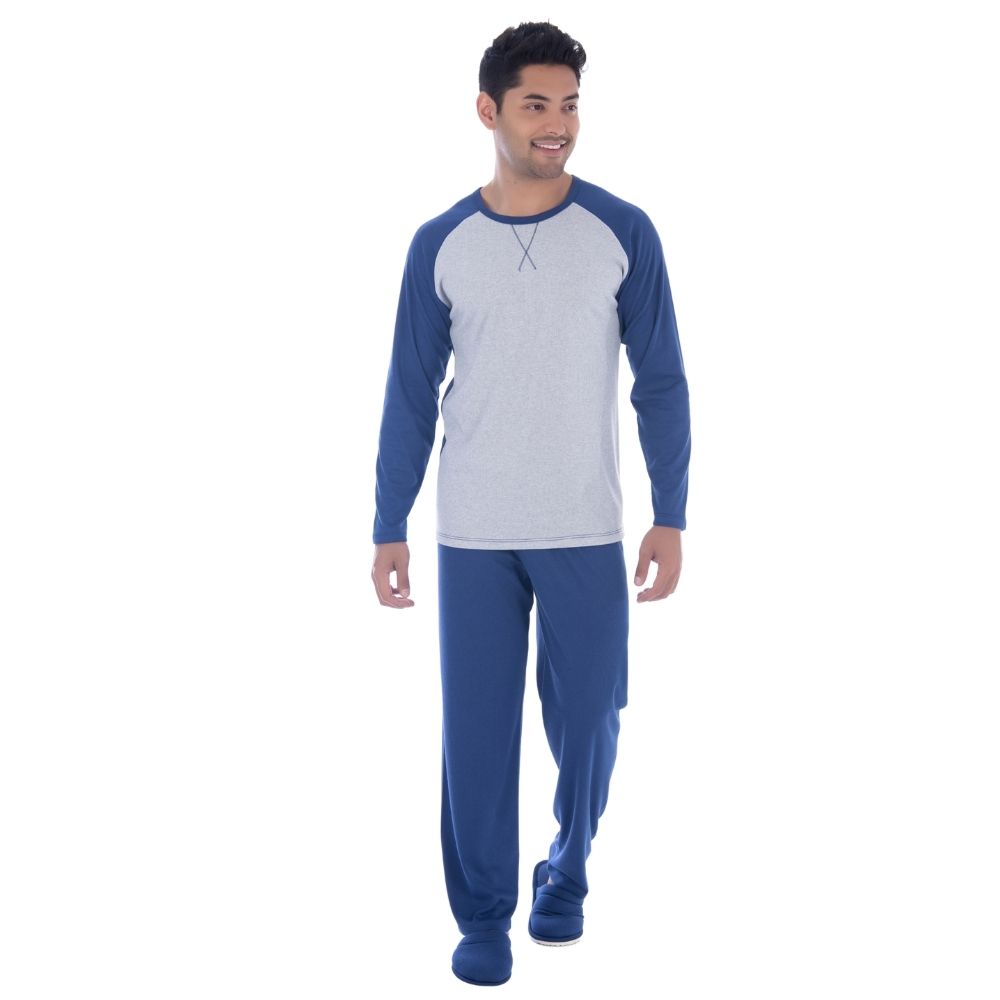 Pijama Masculino Plus Size Tecido Canelado Fechado De Inverno Blusa Manga Longa E Calca Lisa em Oferta na Shopee