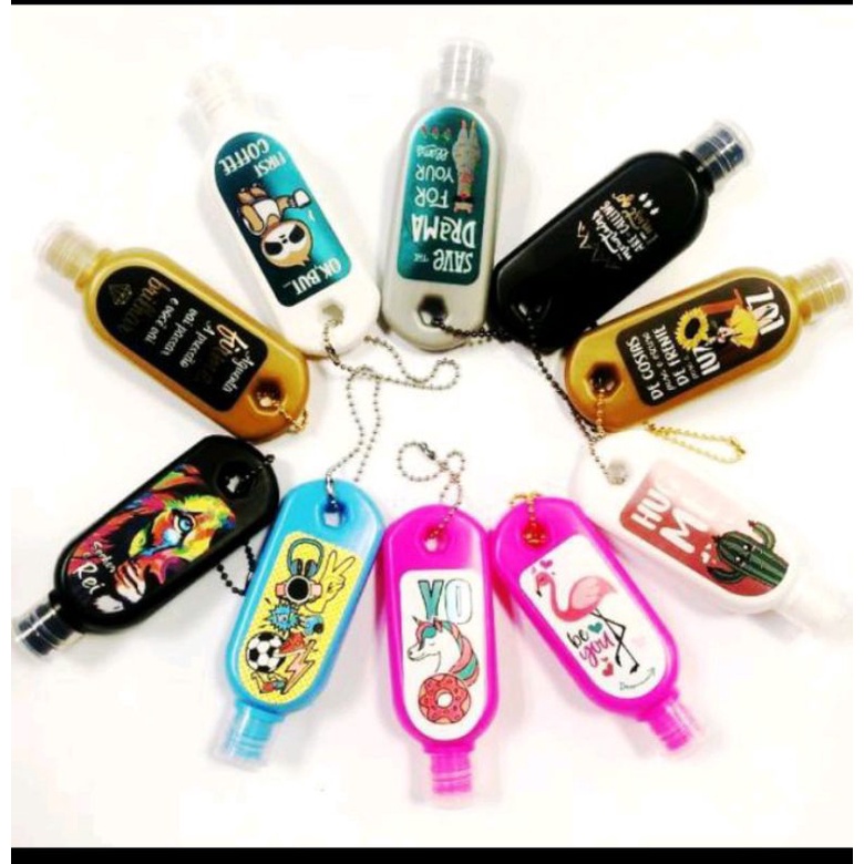 Porta Álcool Gel Mini com Corrente Metalica | Kit 3 Unidades