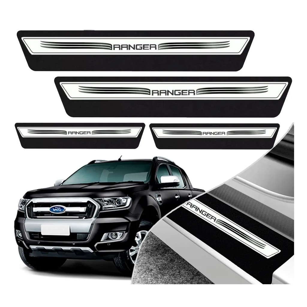 Kit 8 Peças Soleira Adesivo Porta Ford Ranger 2013 2014 2015 2016 2017 2018 2019 2020 - Prata