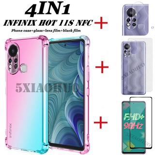 (4IN1) infinix Hot 11S NFC Capa De Celular À Prova De Queda + Película De Vidro + Fibra De Carbono