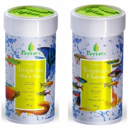 Ração para peixe Kit Tropicais Dia a Dia 95G + Flocos 30G POYTARA em Oferta na Shopee