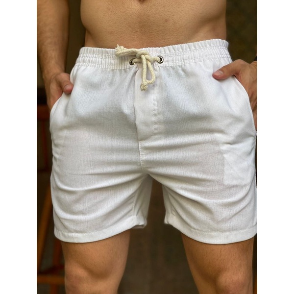 Short Mauricinho Curto Em Linho Com Bolsos Na Frente E Atras Verao