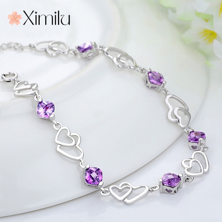 ♥Pulseira De Prata Dupla Coração Ametista 925 Artesanato pulseira masculina homens Acessórios de moda coreanos casal Pulseira feminina vintage 925 pulseiras e braceletes prata para mulheres em Oferta na Shopee