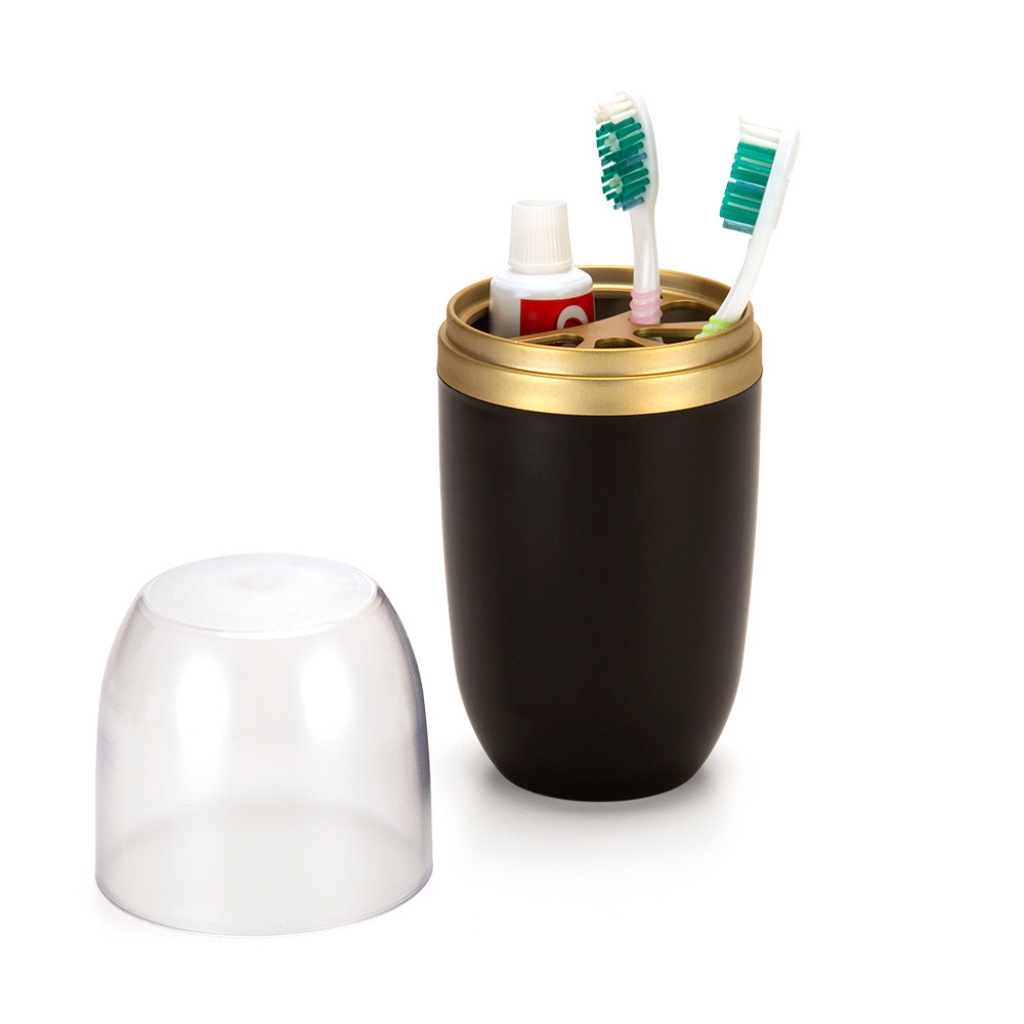 Porta Escovas Tampa Transp. Preto Com Dourado Arthi - Home & Living