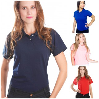 Camisa Polo Feminina Babylook Básica Piquet Piquê Varia Cores