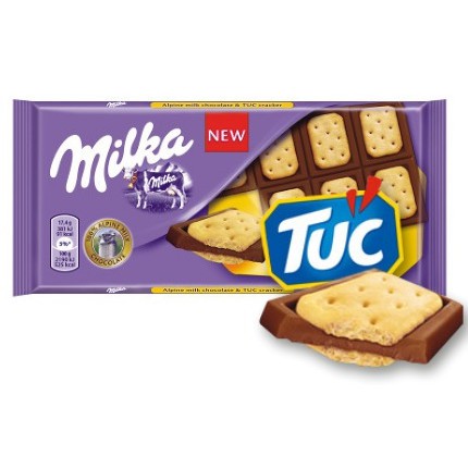 MILKA  TUC - CHOCOLATE AO LEITE COM RECHEIO DE BISCOITO TUC