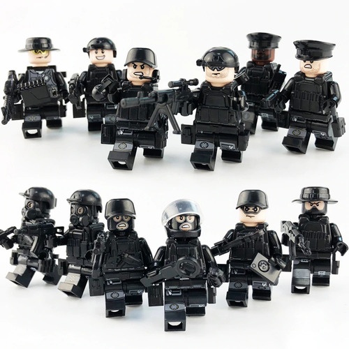 Kit C/ 12 Bonecos Blocos De Montar Soldados Swat Minifigures Compatível C/ Lego